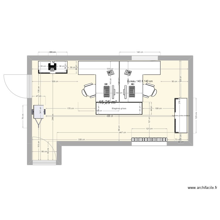 Bureau DIM3. Plan de 1 pièce et 15 m2