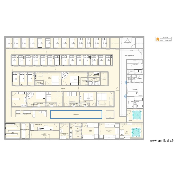 SDB   . Plan de 74 pièces et 780 m2