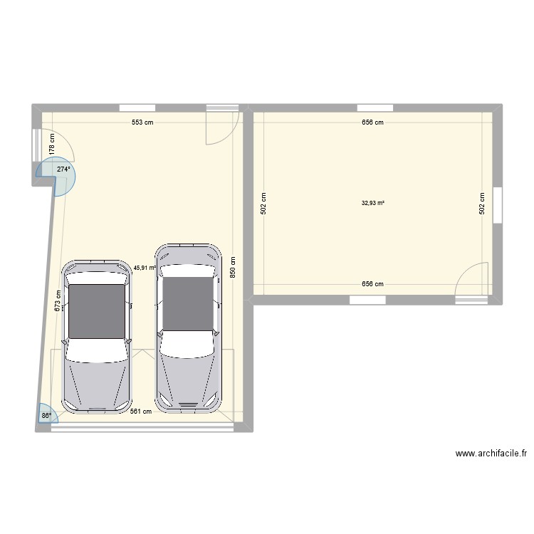 GARAGE DEF. Plan de 2 pièces et 79 m2