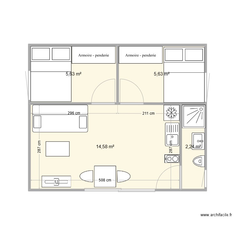 ALGECOS EVAN ET KARL. Plan de 4 pièces et 28 m2