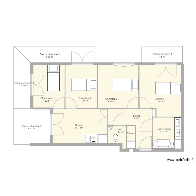 Appartement F4. Plan de 0 pièce et 0 m2