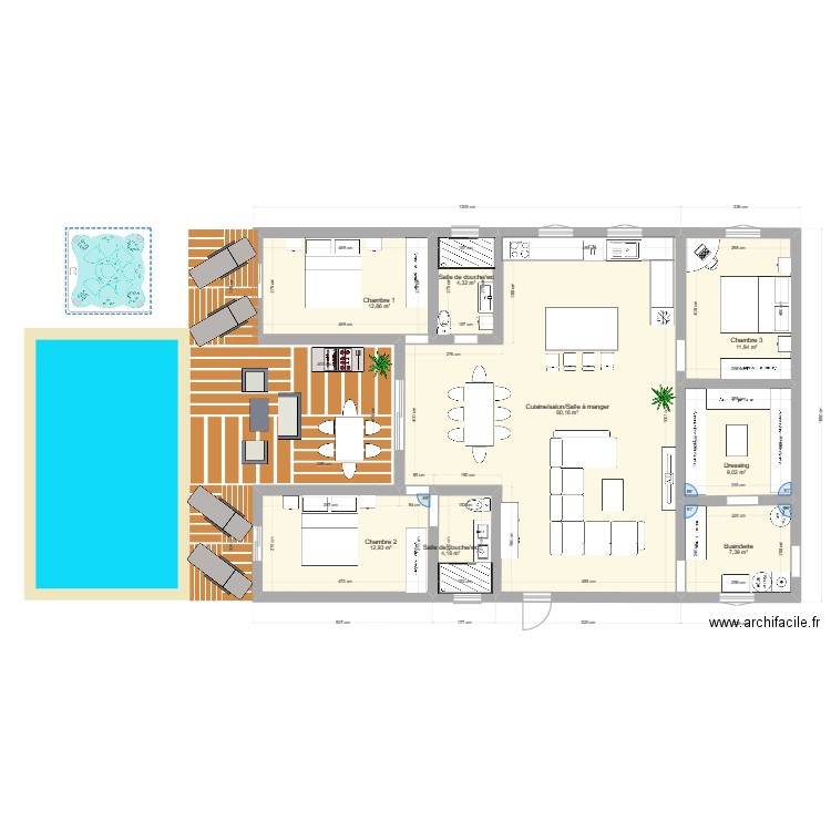 extension. Plan de 8 pièces et 123 m2