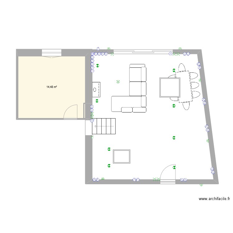 MAISON. Plan de 1 pièce et 14 m2