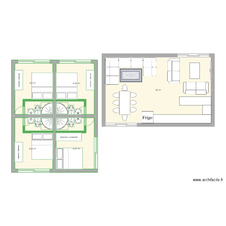 keni. Plan de 9 pièces et 83 m2