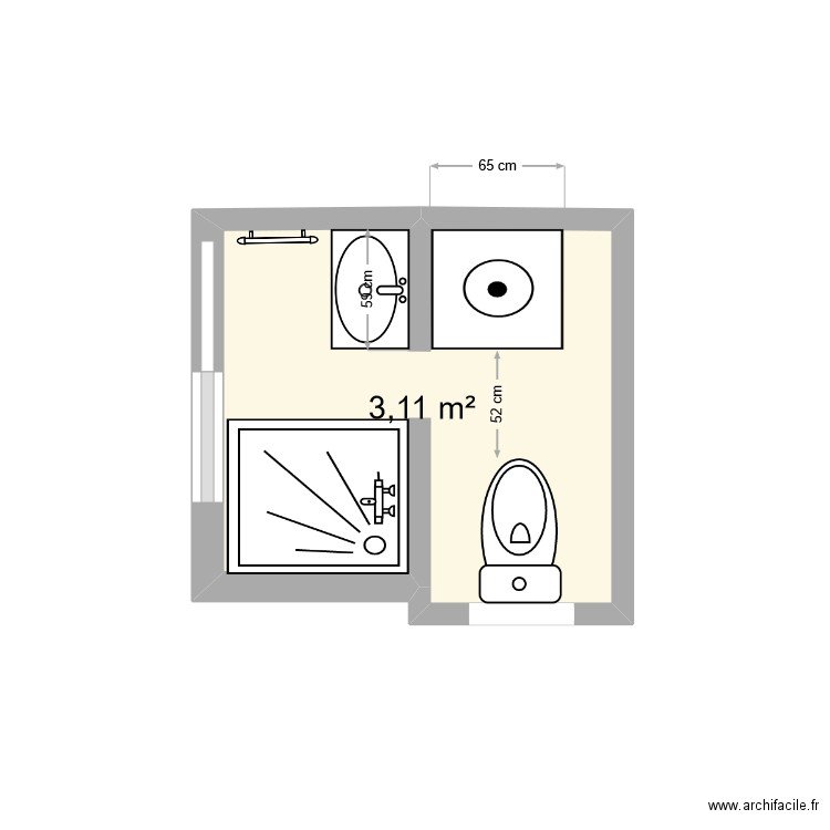 sdb2.2. Plan de 1 pièce et 3 m2