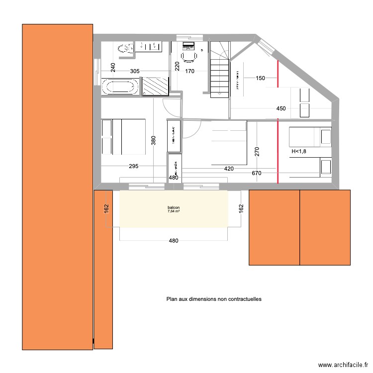 1ier etage. Plan de 1 pièce et 8 m2