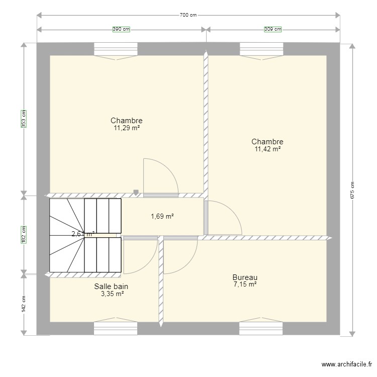 projeto devis etage. Plan de 6 pièces et 38 m2