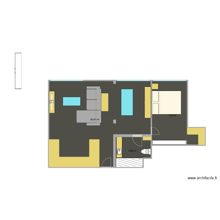 Appartement mesuré. Plan de 3 pièces et 51 m2