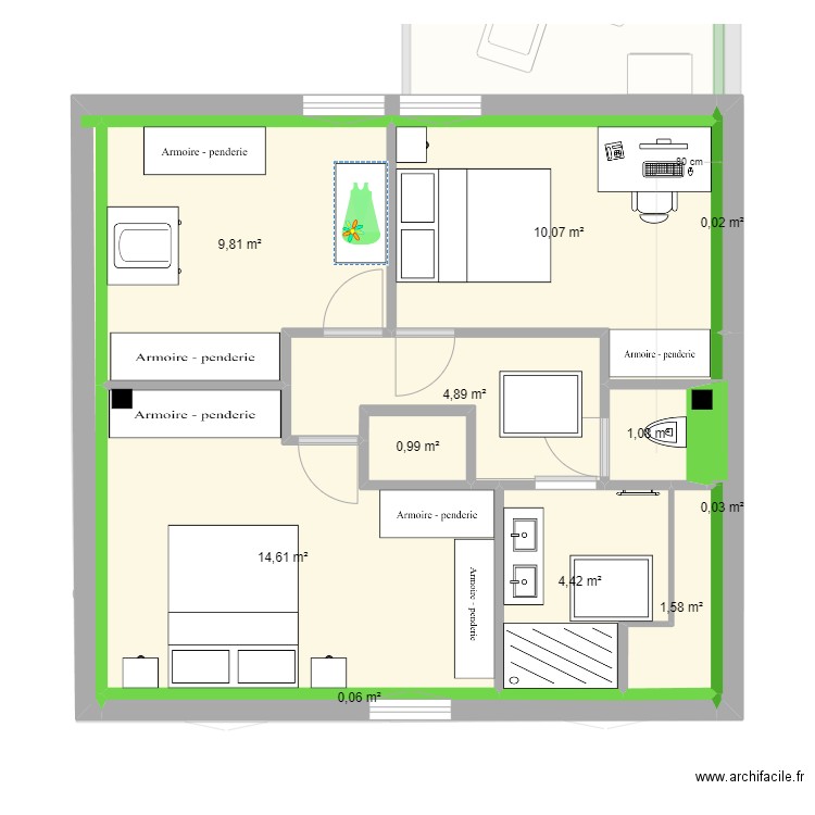 Proudhon projet. Plan de 25 pièces et 110 m2