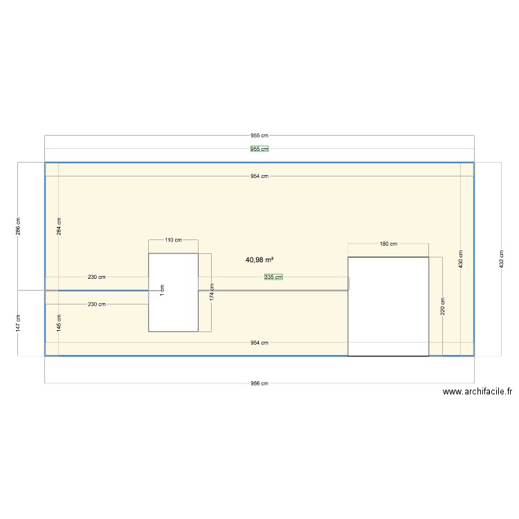 facade grise. Plan de 1 pièce et 41 m2