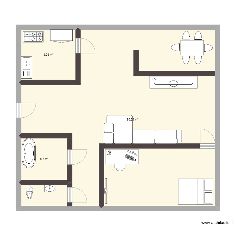 fan. Plan de 3 pièces et 94 m2