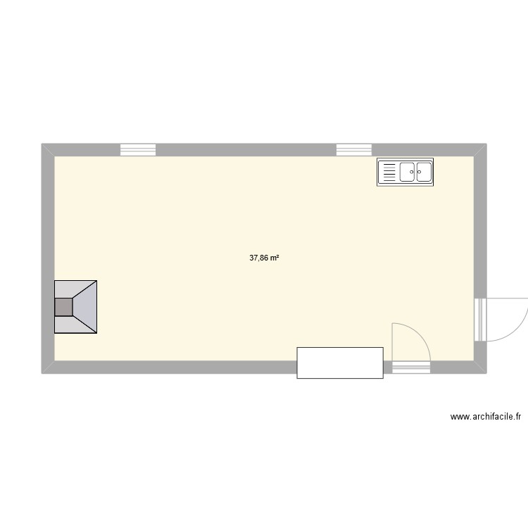 Cuisine. Plan de 1 pièce et 38 m2