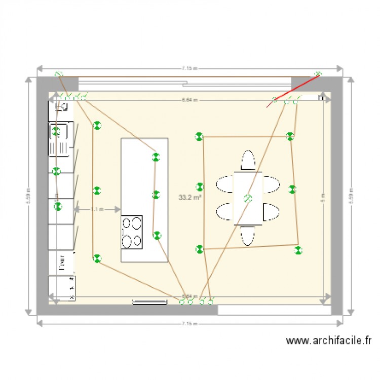 Plan Cuisine Eclairage V1. Plan de 0 pièce et 0 m2