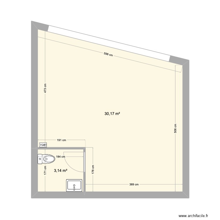 local co fin . Plan de 2 pièces et 33 m2