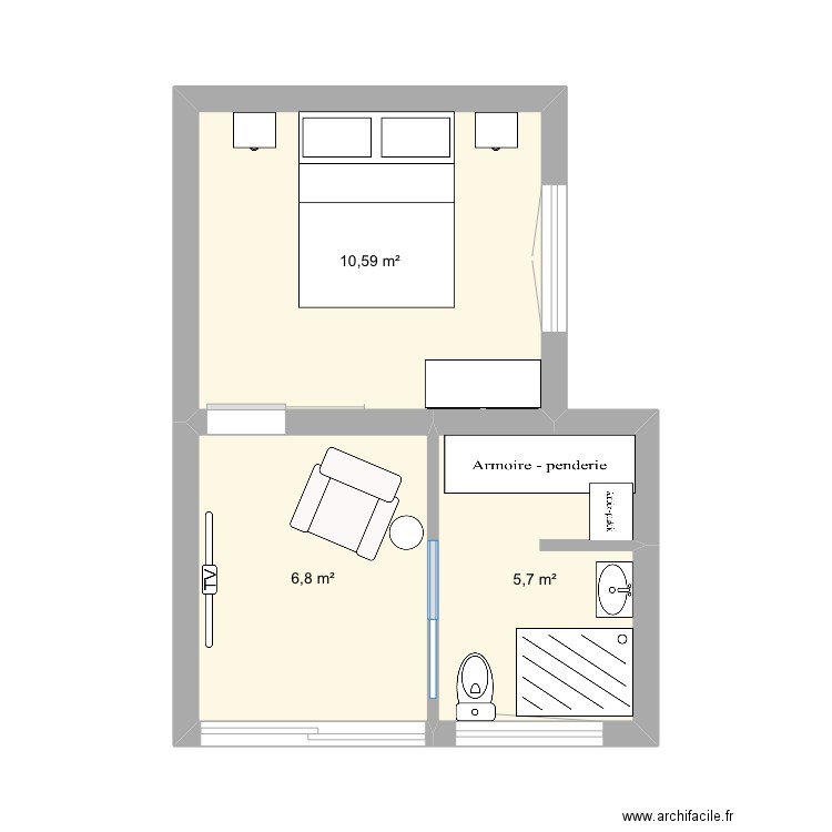 ANDREO 2. Plan de 3 pièces et 23 m2