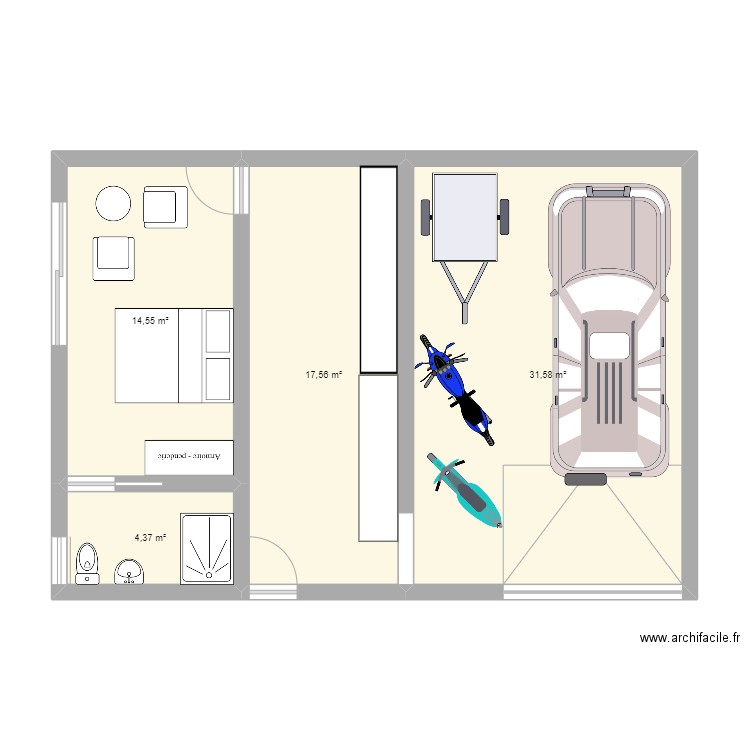 Garage. Plan de 4 pièces et 68 m2