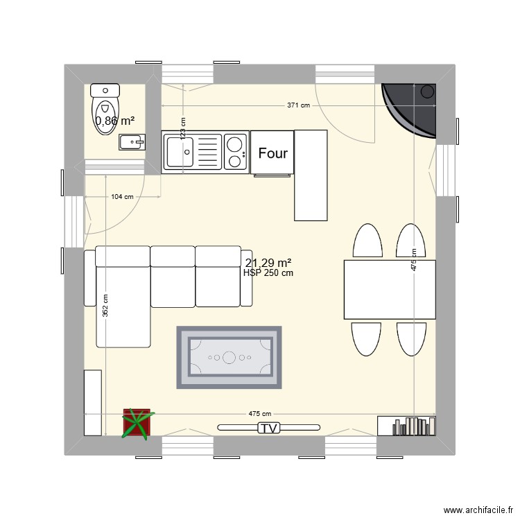 Entrée,1er étage. Plan de 2 pièces et 22 m2