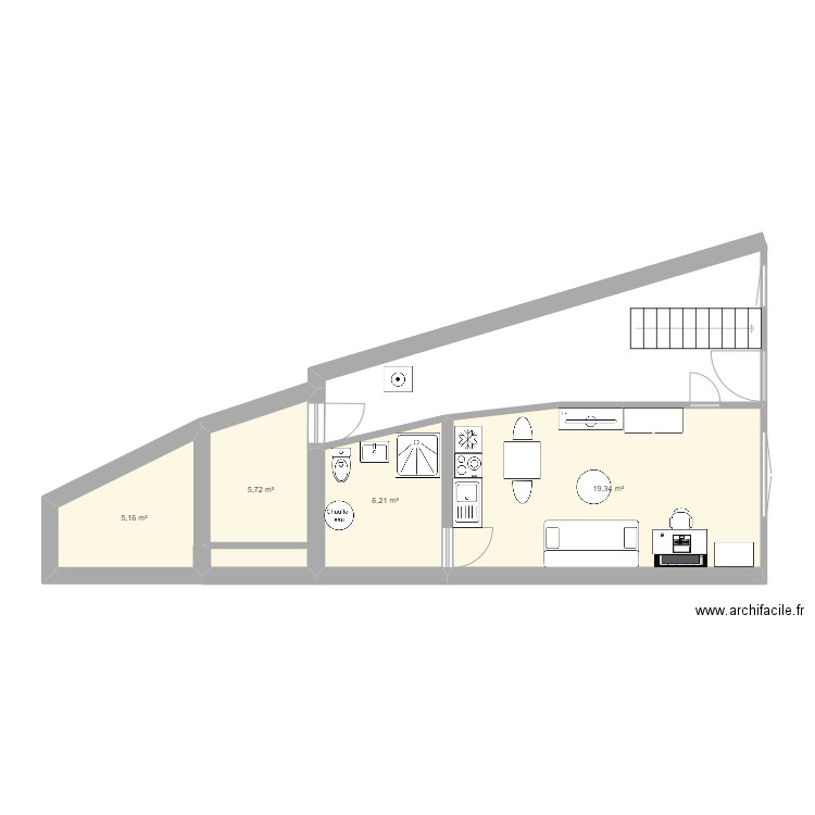 the first rdc aménagé. Plan de 4 pièces et 36 m2