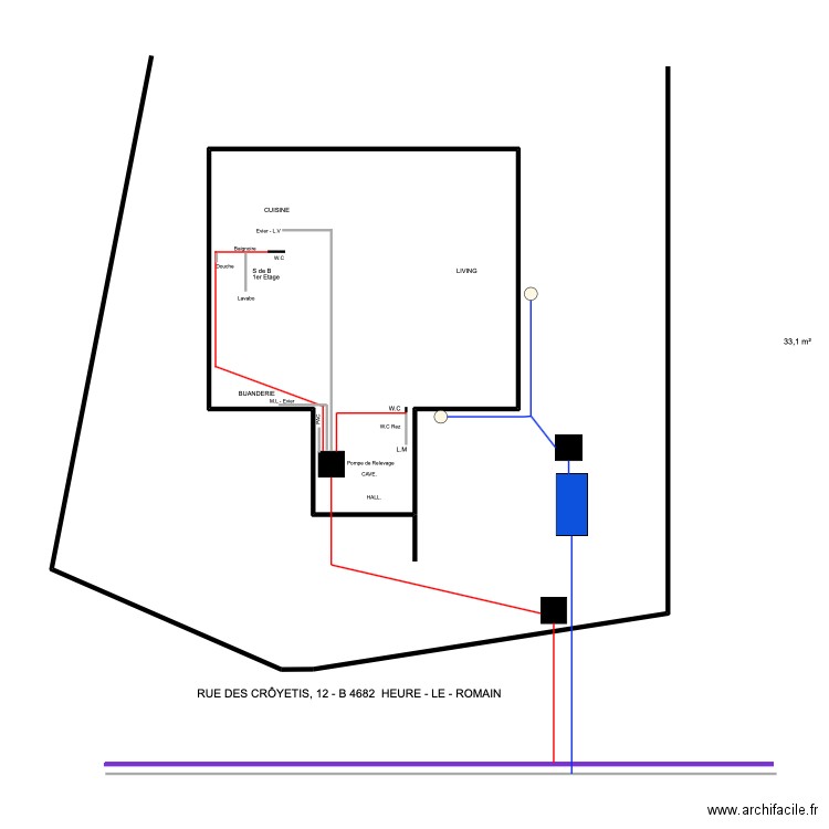 heure le romain. Plan de 1 pièce et 33 m2