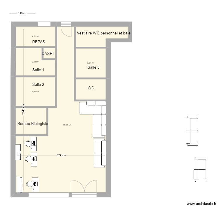 Saint Martin vide 88. Plan de 5 pièces et 87 m2