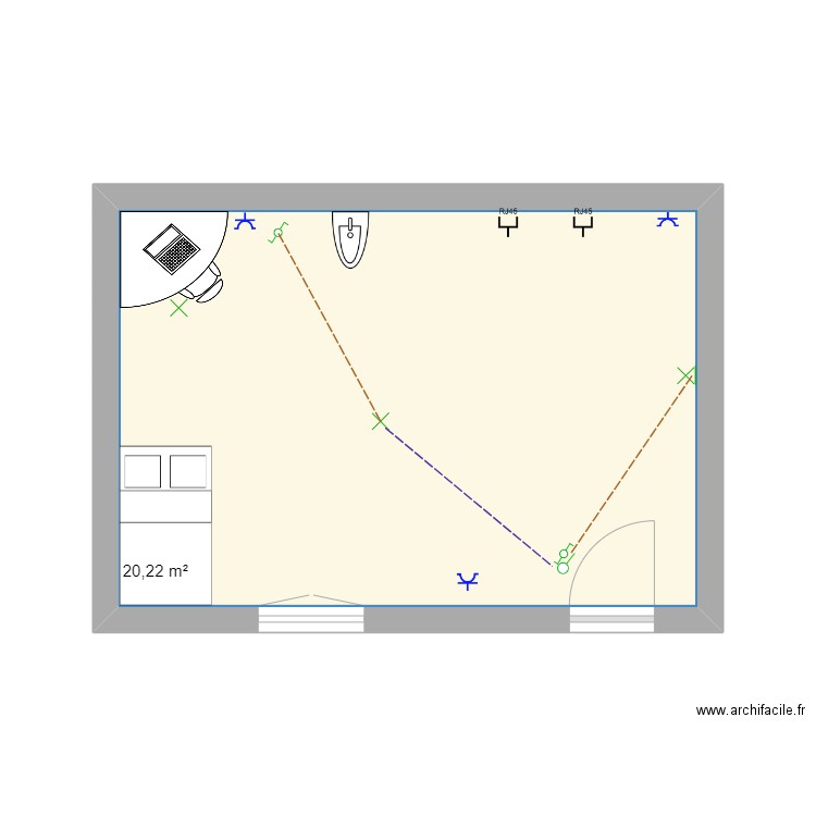 plan chambre. Plan de 1 pièce et 20 m2