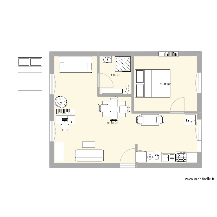 Version 1. Plan de 3 pièces et 49 m2