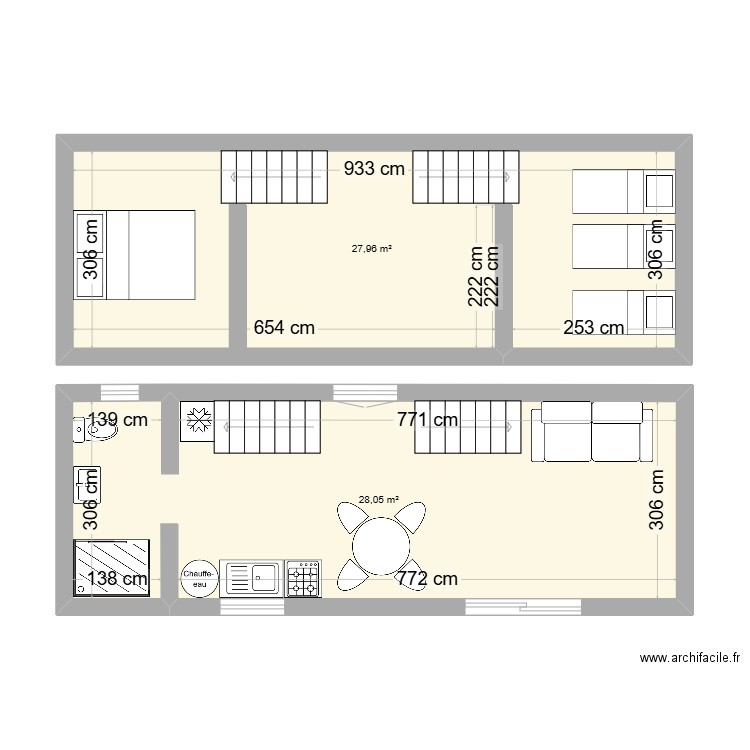 plan studio. Plan de 2 pièces et 56 m2