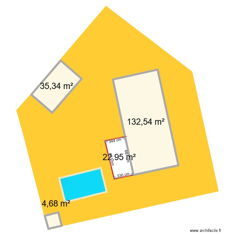 Bergeys piscine. Plan de 4 pièces et 196 m2