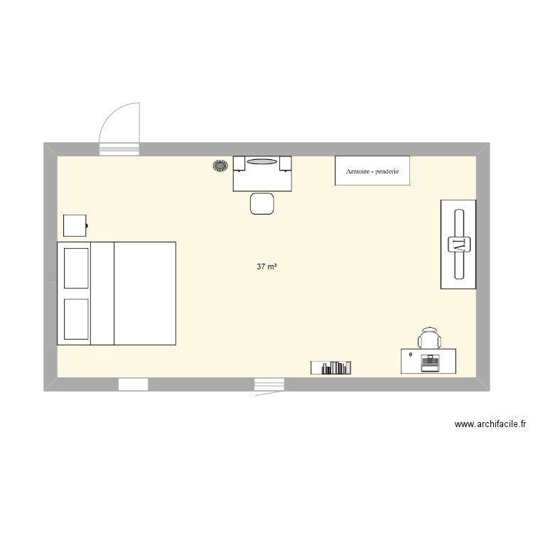 ma chambre de reve. Plan de 1 pièce et 37 m2