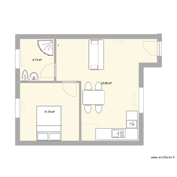 studio1. Plan de 3 pièces et 40 m2