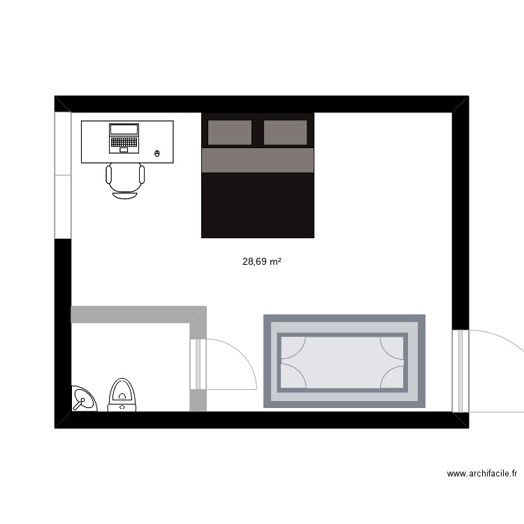 Plan de chambre ENLIL. Plan de 1 pièce et 29 m2