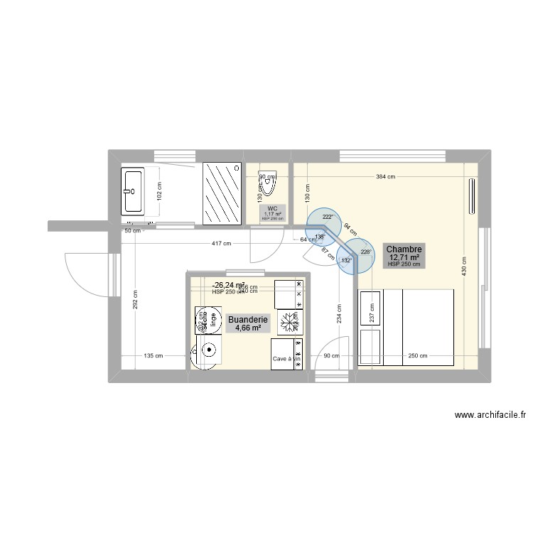 Extension. Plan de 4 pièces et 27 m2