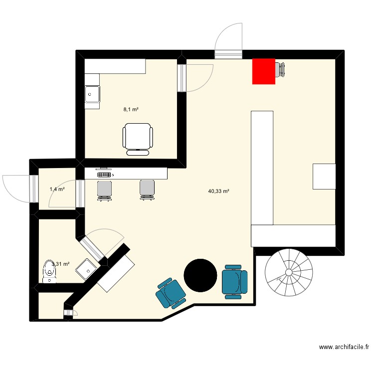 Mezzanine . Plan de 4 pièces et 53 m2