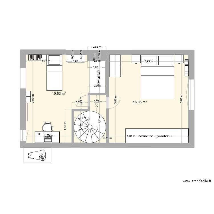 Plan 1er étage v2025. Plan de 2 pièces et 27 m2