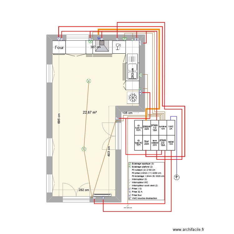 cuisine la feuillie. Plan de 1 pièce et 23 m2