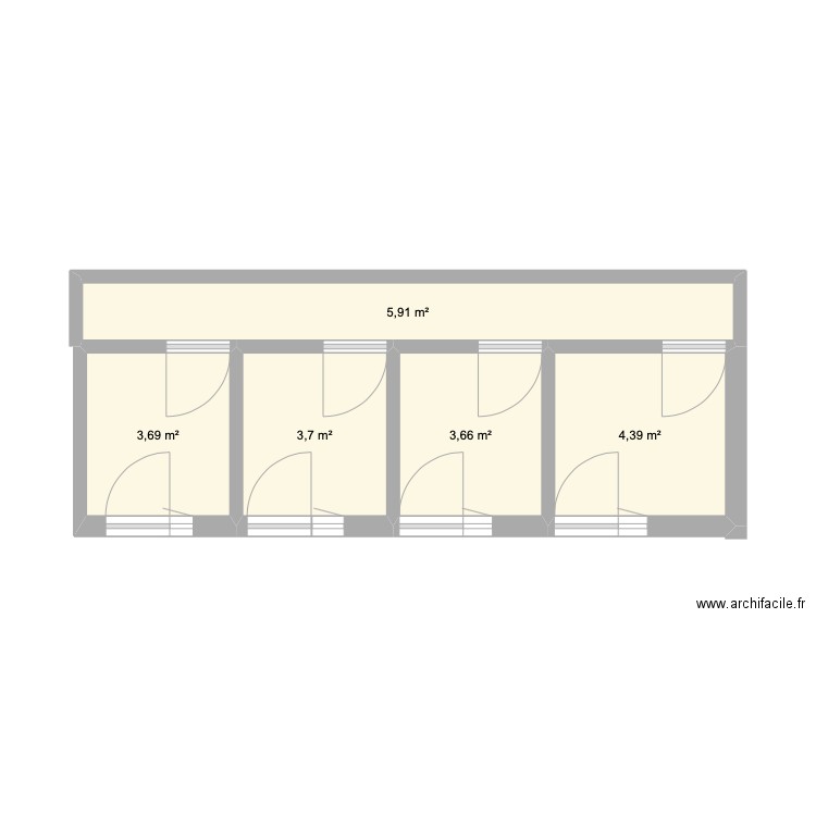 box. Plan de 5 pièces et 21 m2