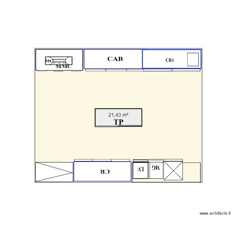 PLAN COIN BAR 1. Plan de 1 pièce et 21 m2