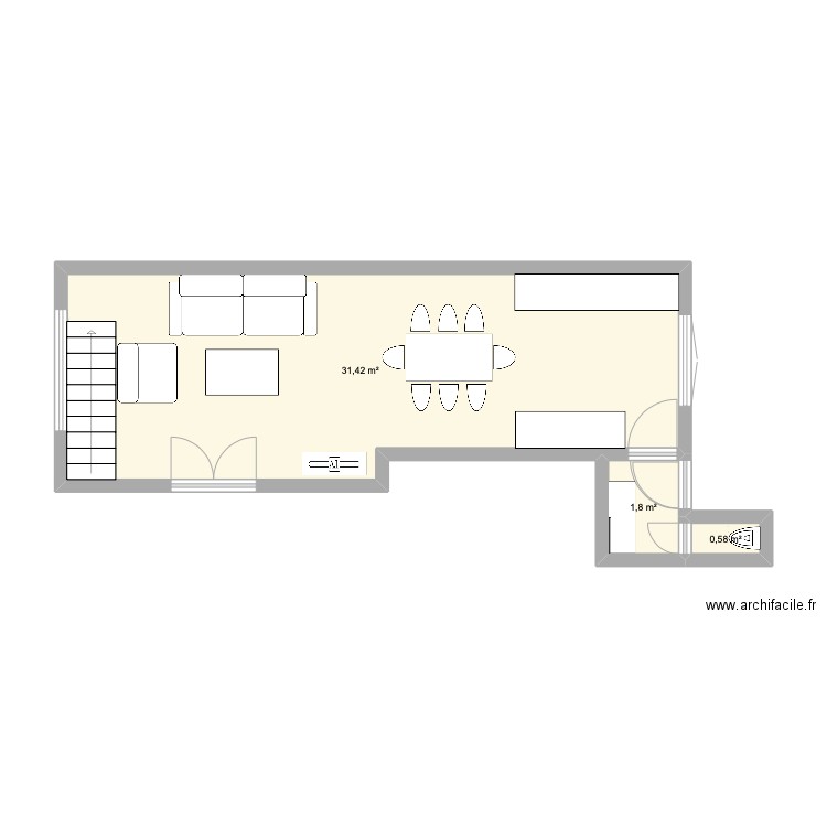 REZ. Plan de 3 pièces et 34 m2