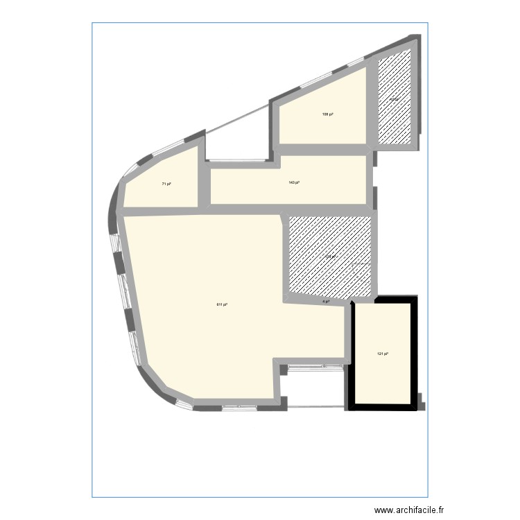 pieds carré. Plan de 8 pièces et 117 m2