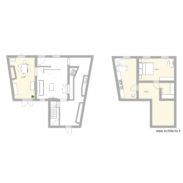 Feluy &. Plan de 3 pièces et 63 m2