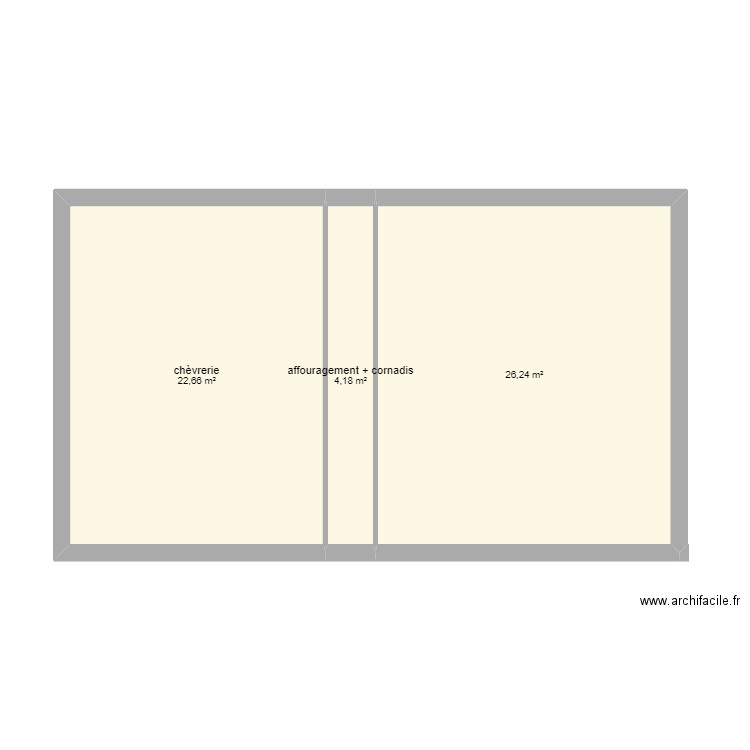 chèvrerie tunnel. Plan de 3 pièces et 53 m2