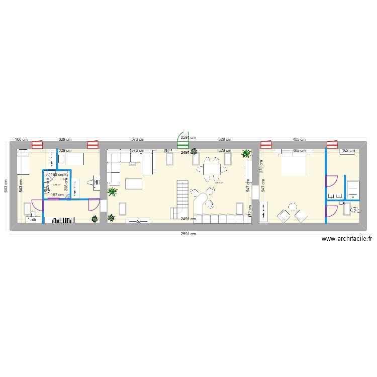 etage maison des invitées plan 3 avec aménagement (14.02.2025). Plan de 2 pièces et 139 m2