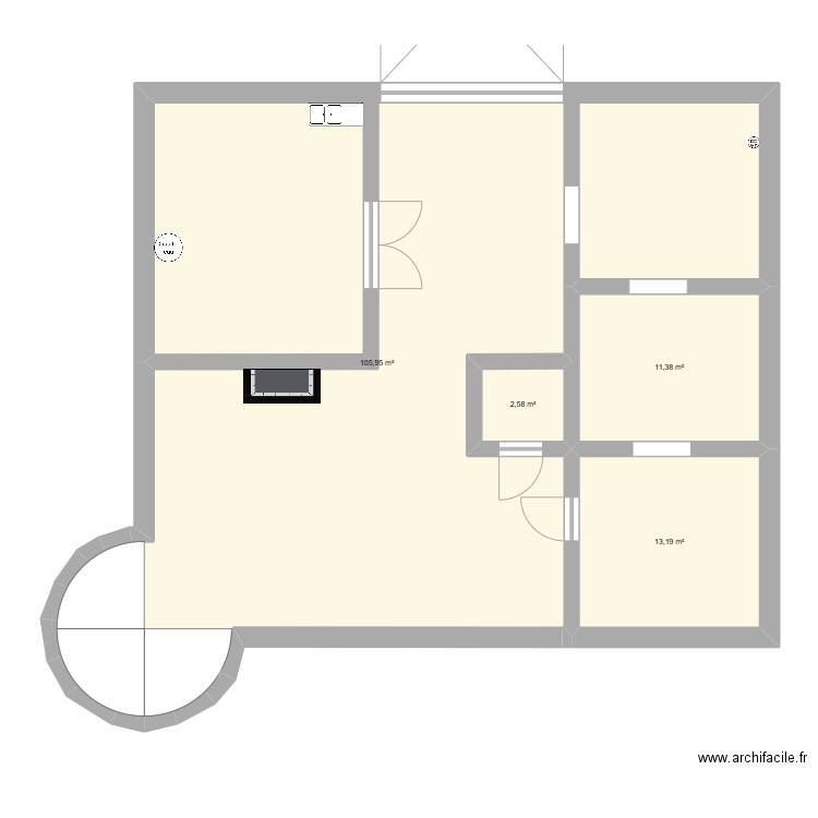 Plan maison -1. Plan de 4 pièces et 133 m2