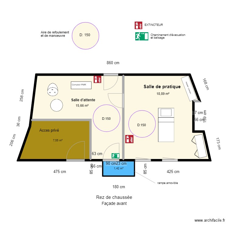 Plan avant. Plan de 4 pièces et 44 m2