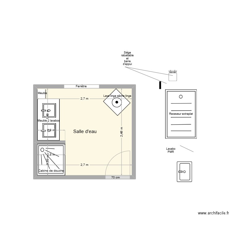 POUTEAU Existant. Plan de 1 pièce et 7 m2