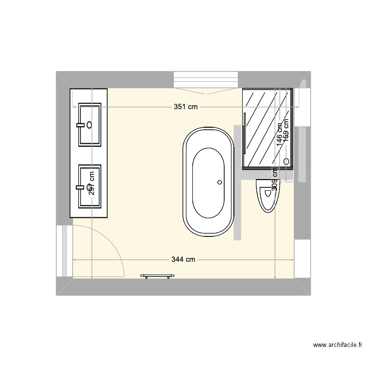 Salle de bain. Plan de 1 pièce et 10 m2