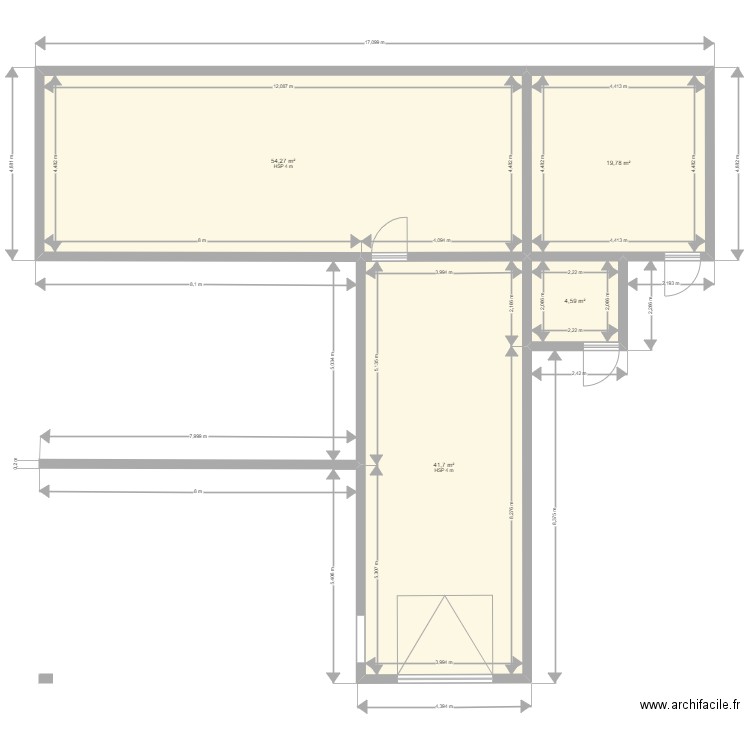 existant. Plan de 4 pièces et 120 m2