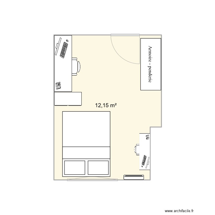 Chambre - Actuel. Plan de 1 pièce et 12 m2