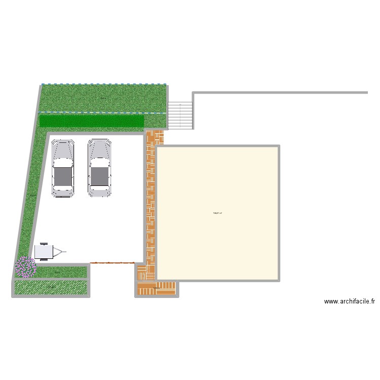 parking. Plan de 3 pièces et 115 m2