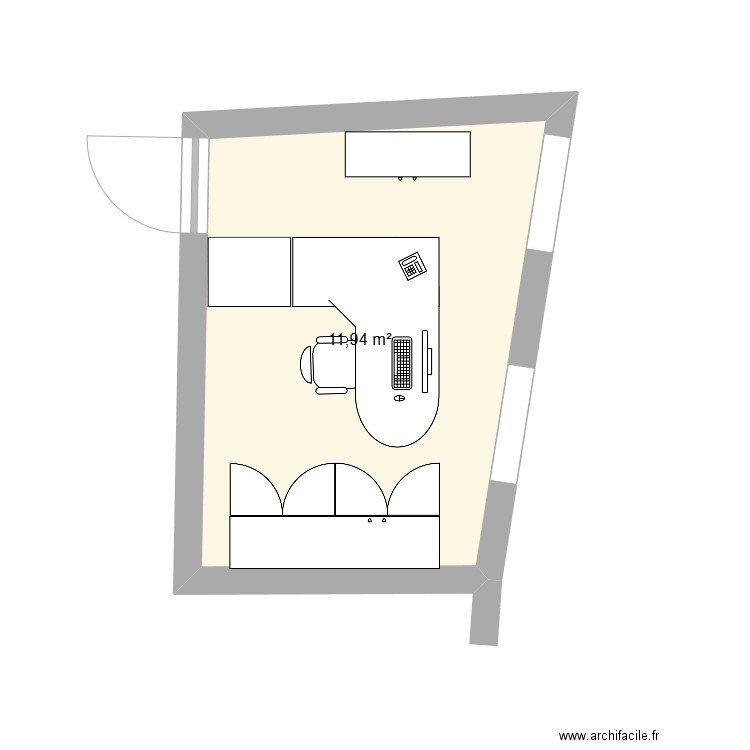 bureau laetitia2. Plan de 1 pièce et 12 m2